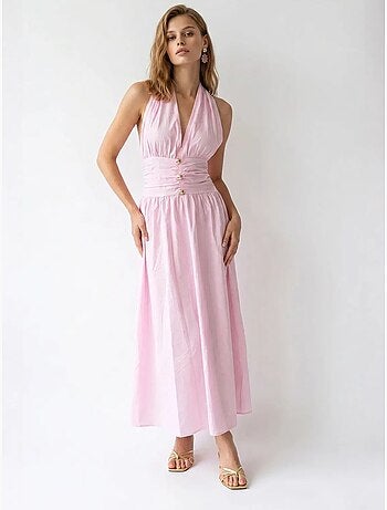 Abito maxi da donna con scollo all’americana in popeline di cotone mixray