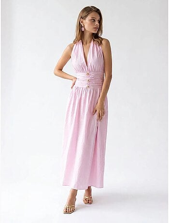 Abito maxi da donna con scollo all’americana in popeline di cotone mixray