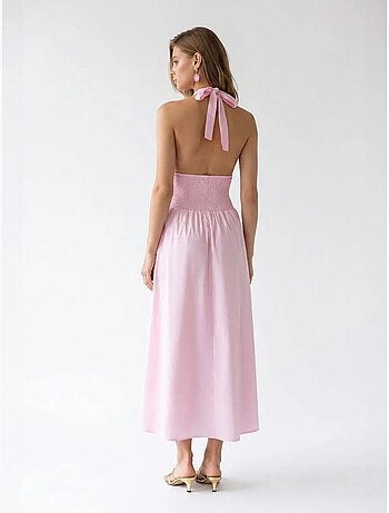 Abito maxi da donna con scollo all’americana in popeline di cotone mixray