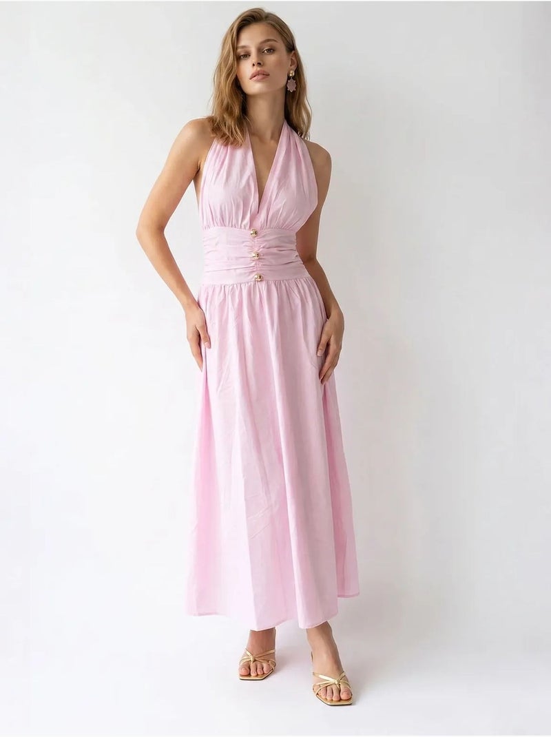 Abito maxi da donna con scollo all’americana in popeline di cotone mixray Rosa confetto - Kiabi