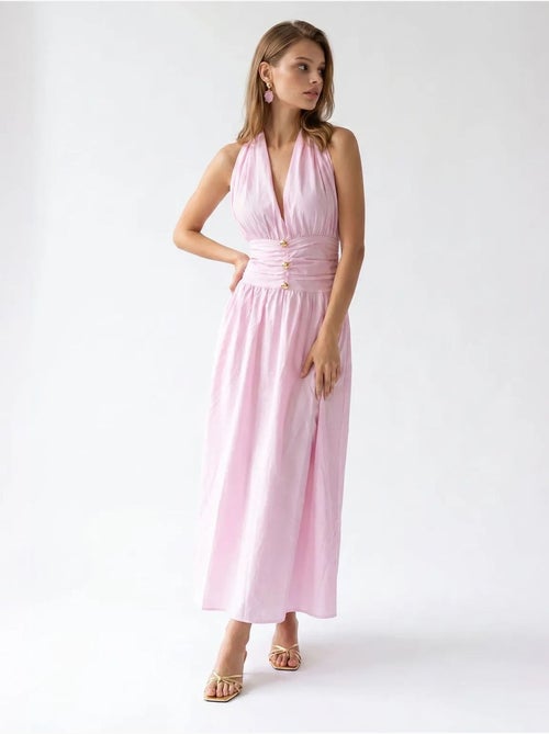 Abito maxi da donna con scollo all’americana in popeline di cotone mixray - Kiabi Abito maxi da donna con scollo all’americana in popeline di cotone mixray - Kiabi