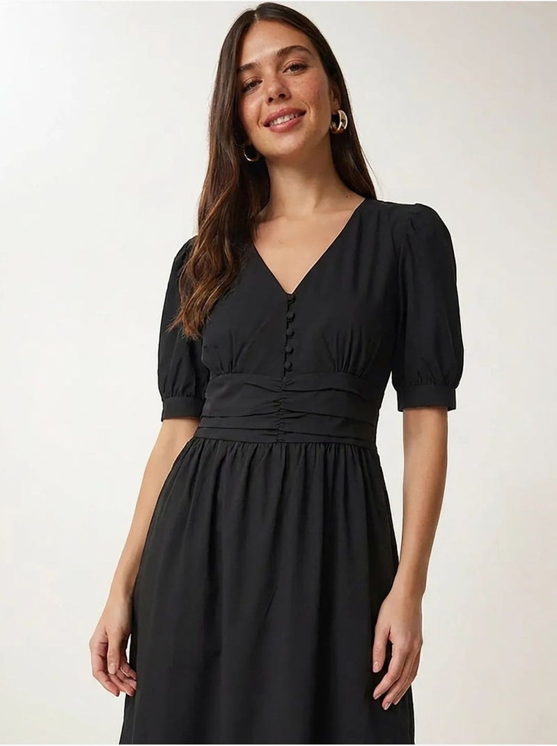 Abito maxi da donna in popeline misto cotone istanbul Nero - Kiabi