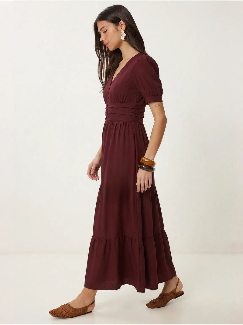 Abito maxi da donna in popeline misto cotone istanbul Rosso bordeaux - Kiabi