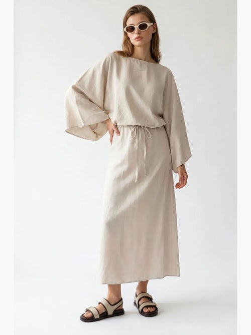 Abito maxi da donna tinta unita testurizzato con dettaglio a laccio mixray - Kiabi