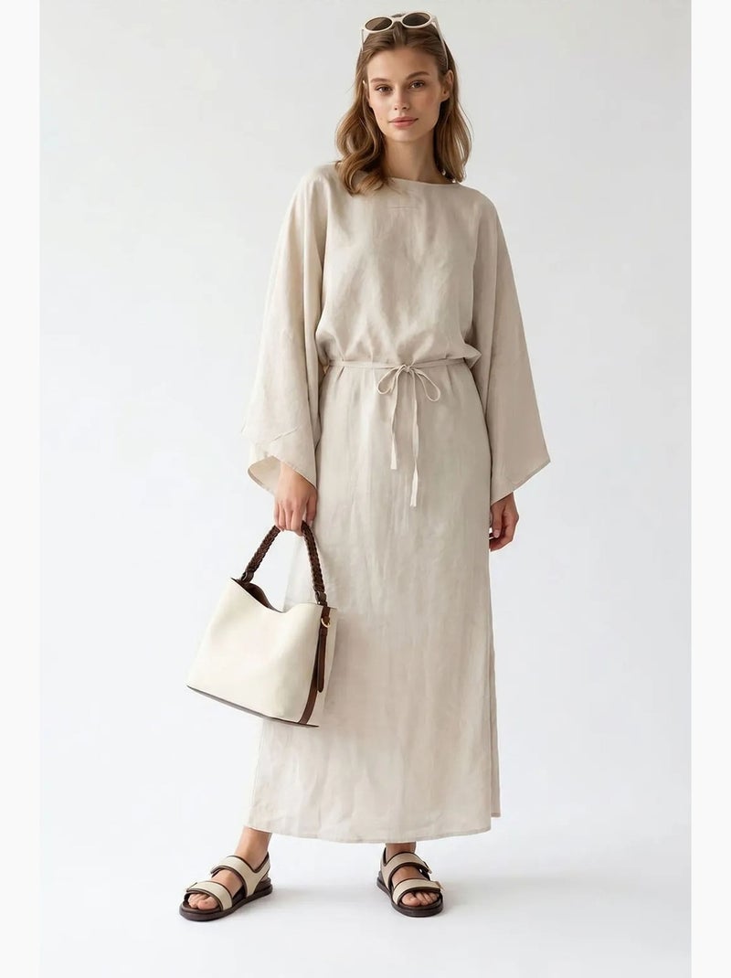 Abito maxi da donna tinta unita testurizzato con dettaglio a laccio mixray Beige argilla - Kiabi