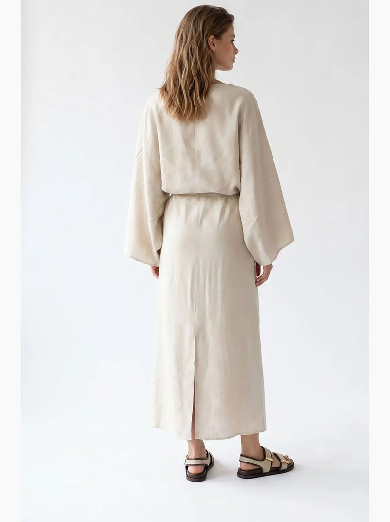 Abito maxi da donna tinta unita testurizzato con dettaglio a laccio mixray Beige argilla - Kiabi