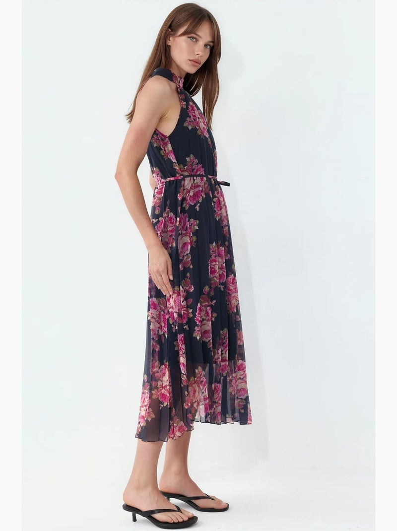 Abito maxi floreale con dettaglio a fiocco busem Nero Rosso - Kiabi