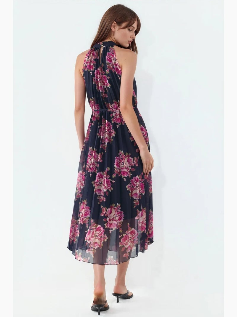 Abito maxi floreale con dettaglio a fiocco busem Nero Rosso - Kiabi