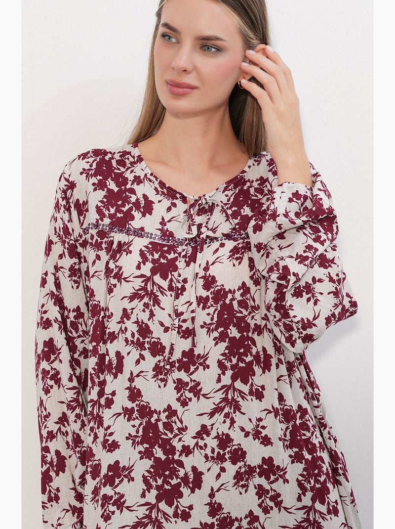 Abito maxi floreale con girocollo bdart Bianco Rosso - Kiabi