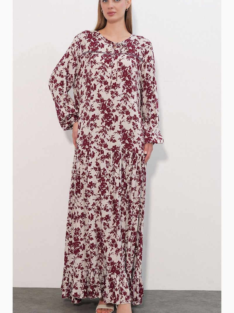 Abito maxi floreale con girocollo bdart Bianco Rosso - Kiabi