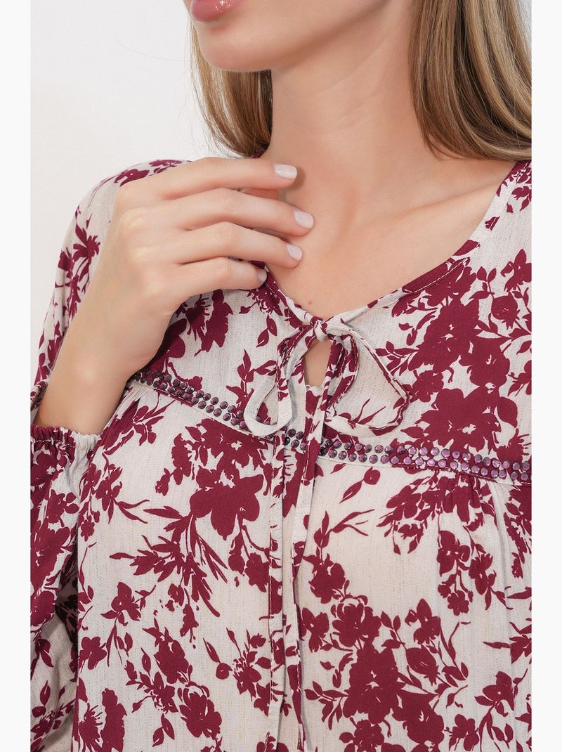 Abito maxi floreale con girocollo bdart Bianco Rosso - Kiabi