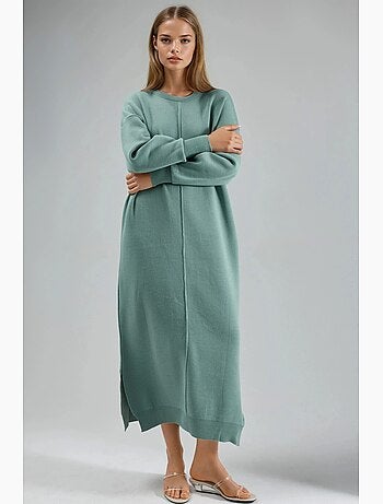 Abito maxi in maglia a coste con girocollo my fashion