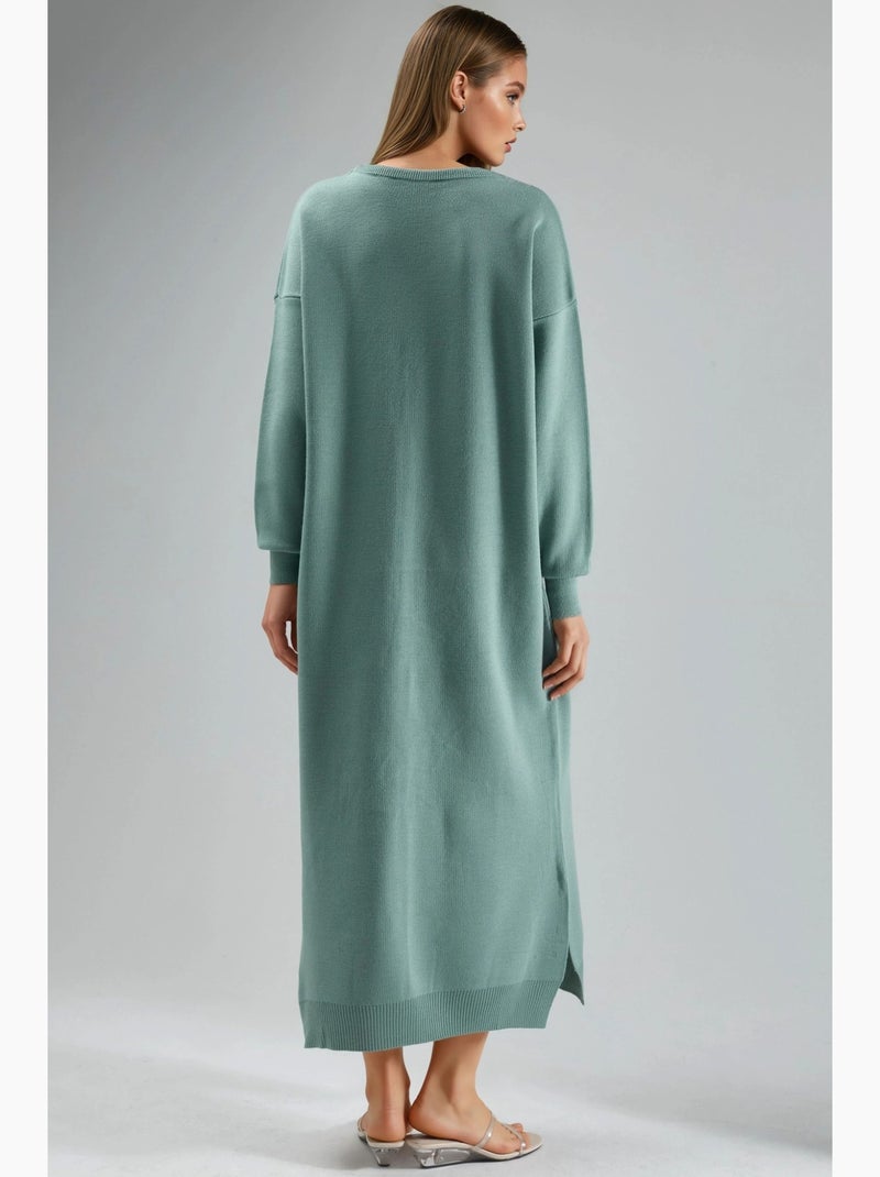 Abito maxi in maglia a coste con girocollo my fashion Verde pastello - Kiabi
