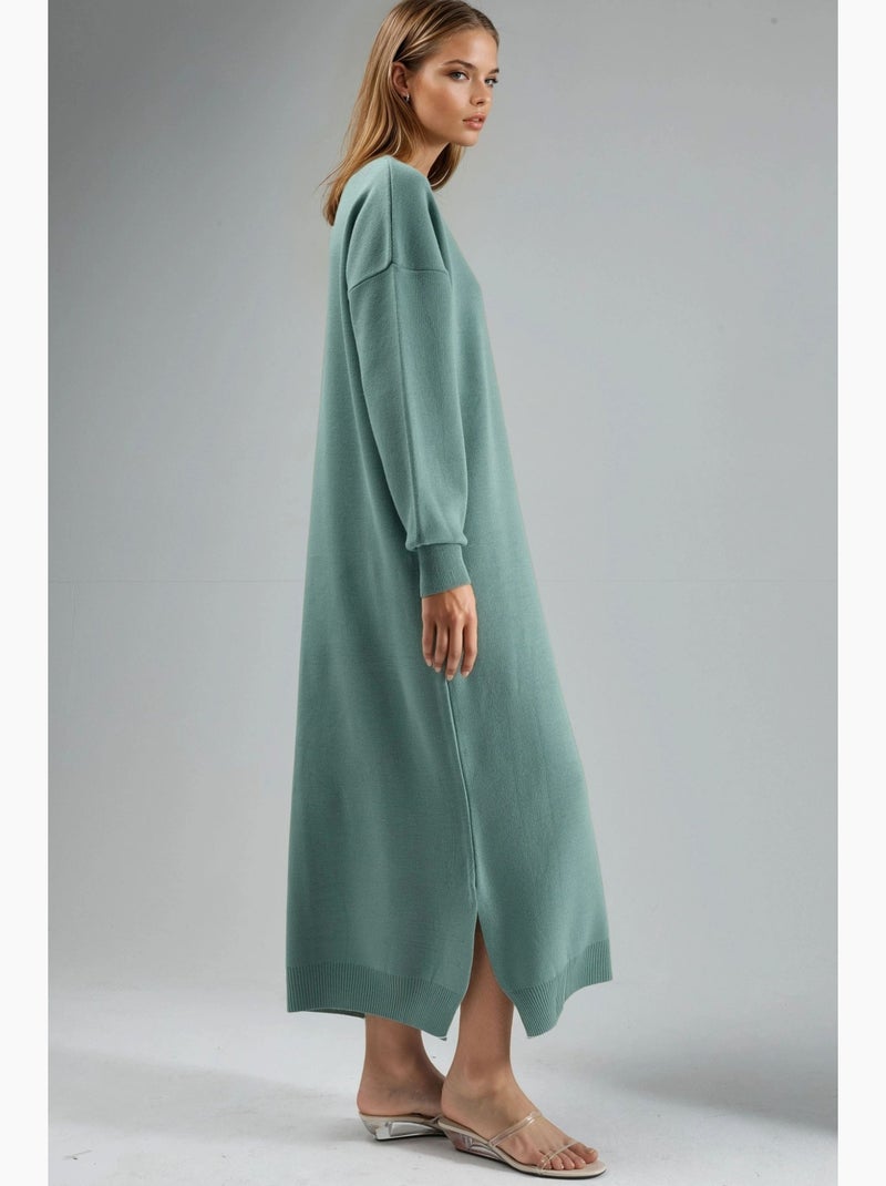 Abito maxi in maglia a coste con girocollo my fashion Verde pastello - Kiabi