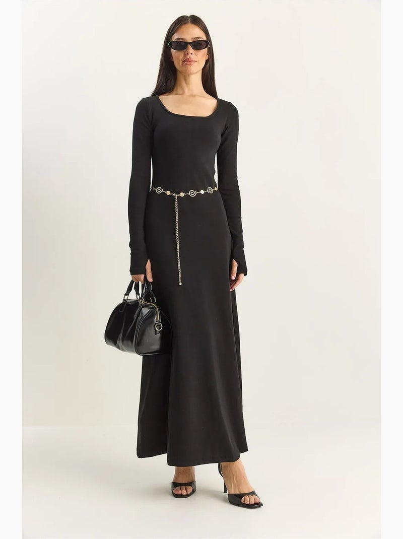 Abito maxi in maglia a linea a lucci Nero - Kiabi