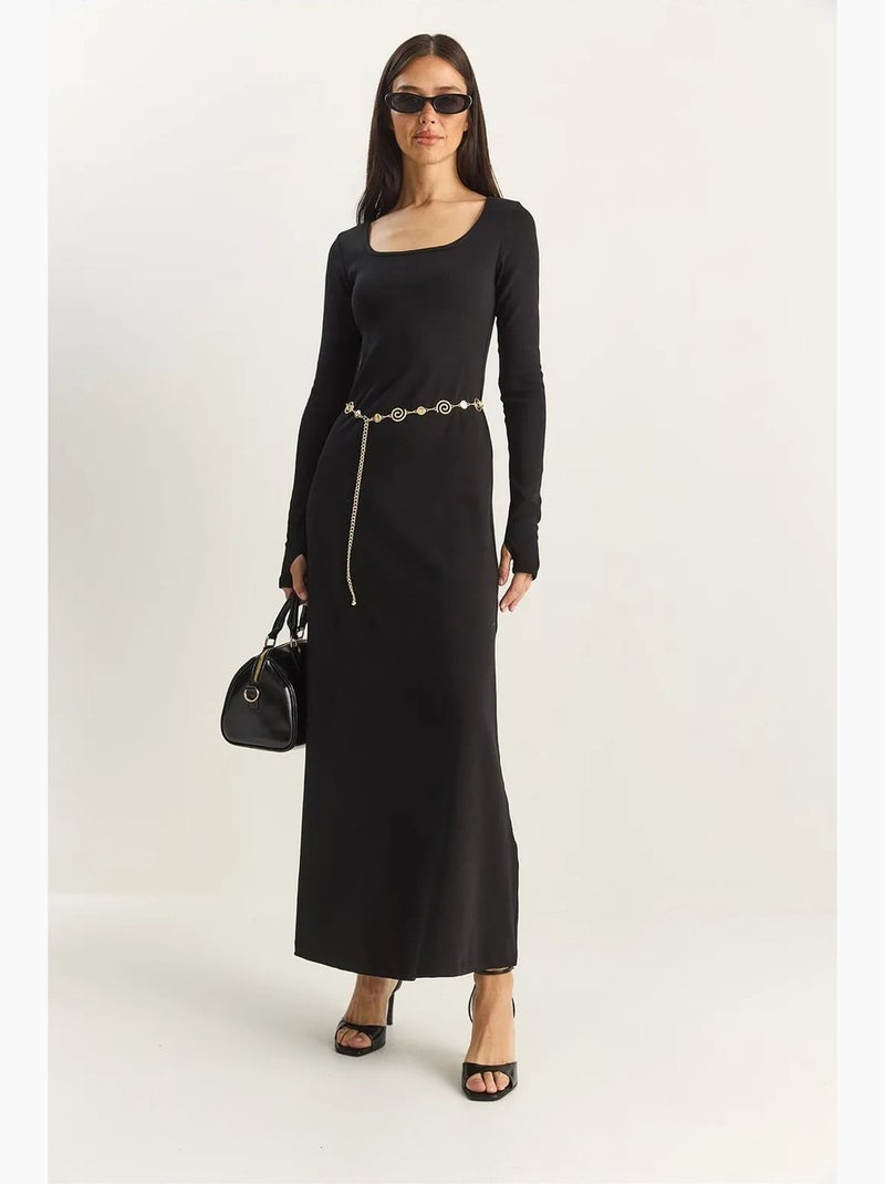 Abito maxi in maglia a linea a lucci Nero - Kiabi