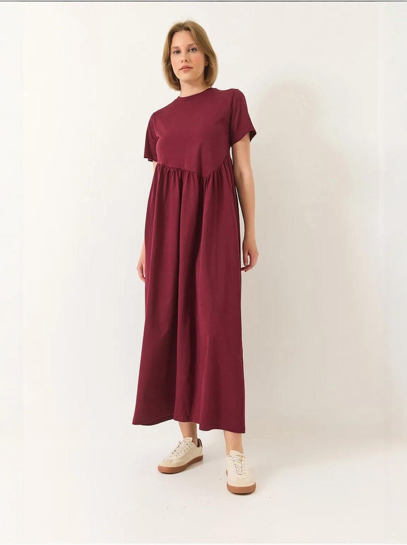 Abito maxi in maglia morbida con girocollo lucci Rosso bordeaux - Kiabi