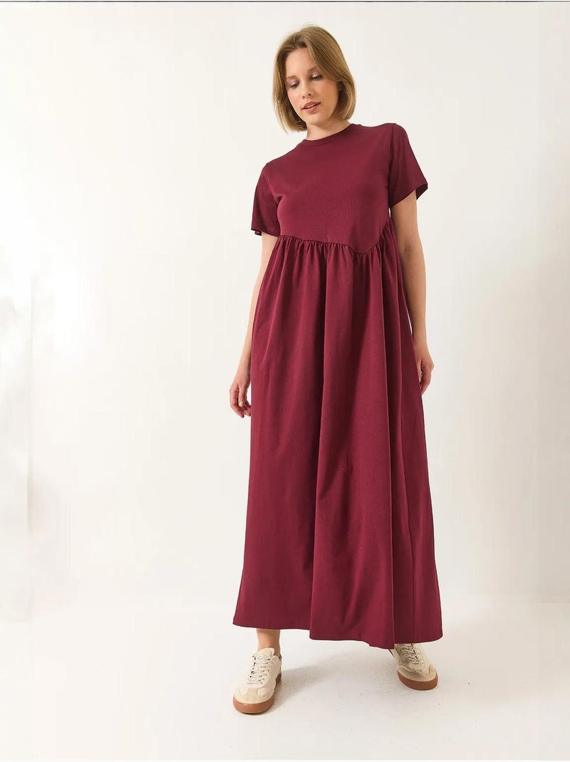 Abito maxi in maglia morbida con girocollo lucci Rosso bordeaux - Kiabi