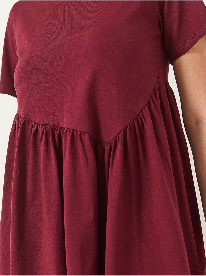 Abito maxi in maglia morbida con girocollo lucci Rosso bordeaux - Kiabi