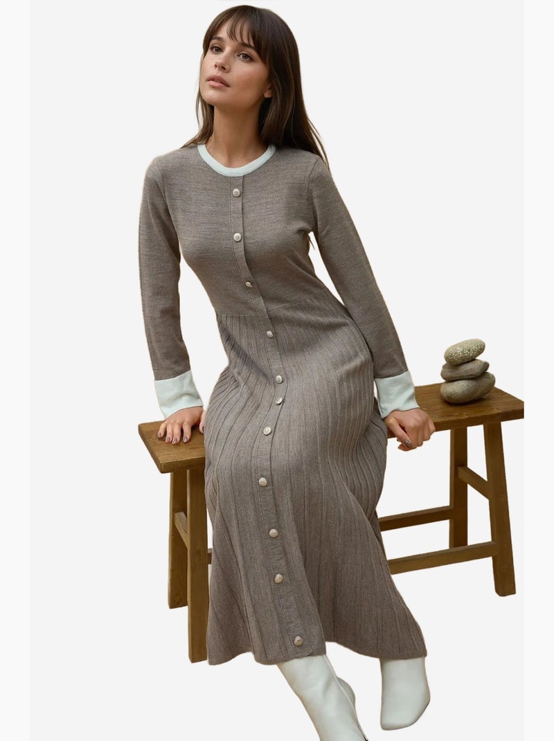 Abito maxi in maglia testurizzata hiccup Marrone chiaro - Kiabi