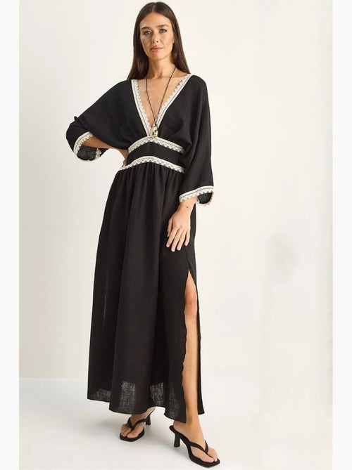 Abito maxi in mussola di cotone con pizzo lucci - Kiabi Abito maxi in mussola di cotone con pizzo lucci - Kiabi