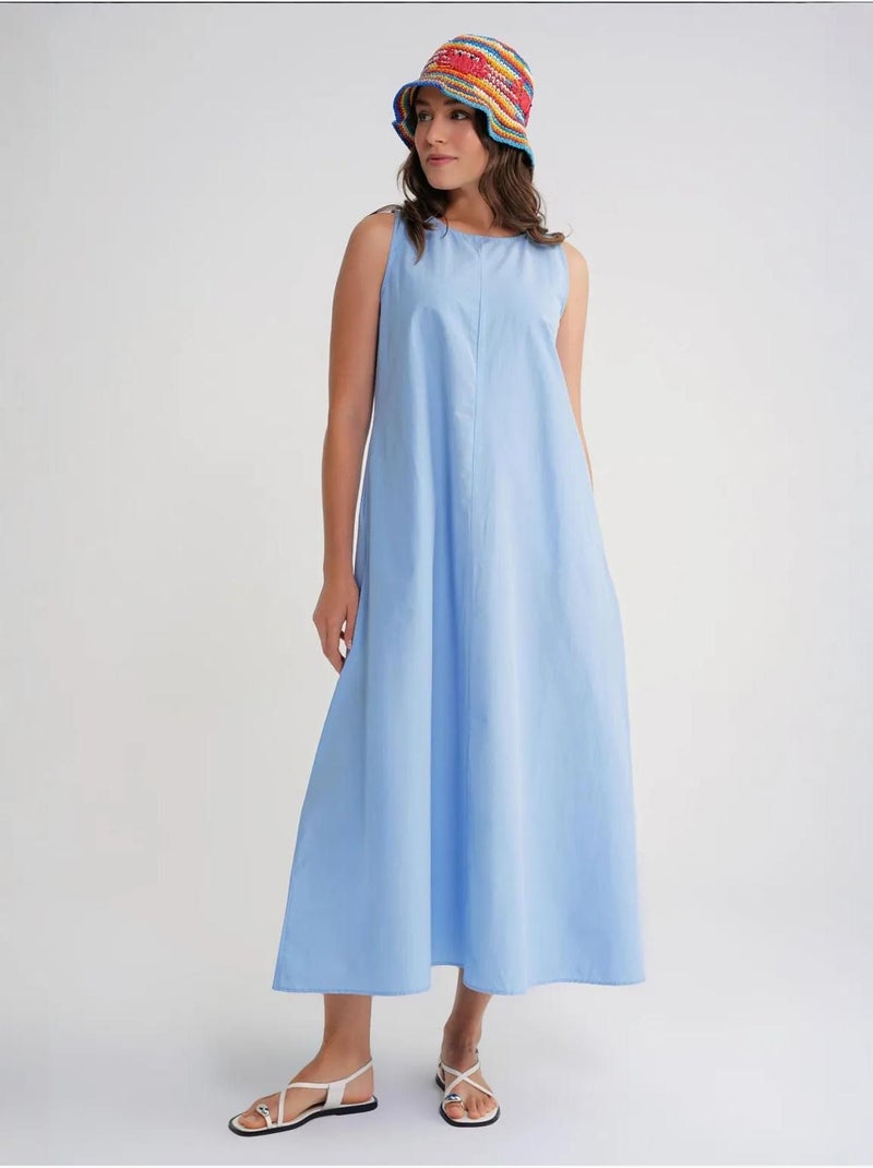 Abito maxi in popeline con tasche mixray Blu cielo - Kiabi