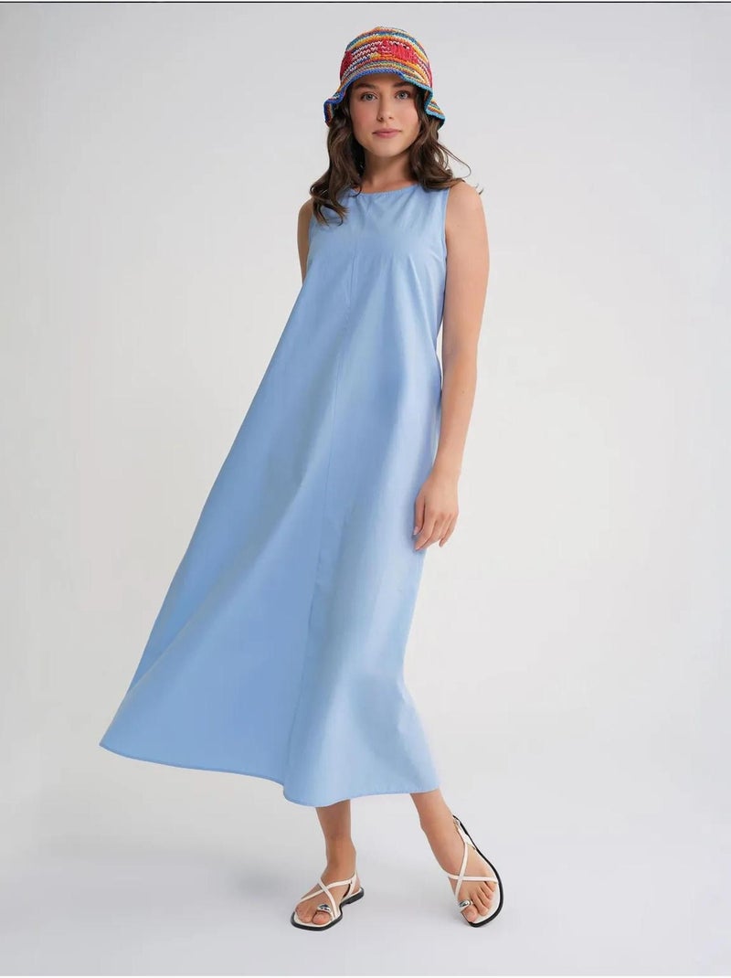 Abito maxi in popeline con tasche mixray Blu cielo - Kiabi