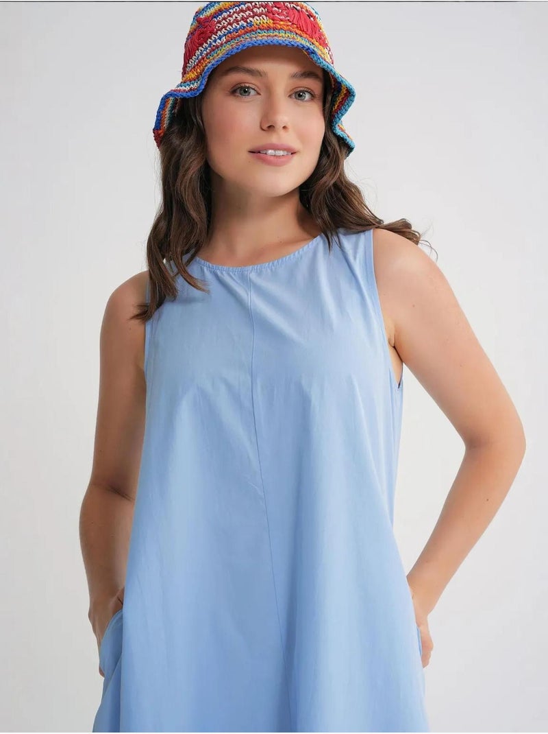 Abito maxi in popeline con tasche mixray Blu cielo - Kiabi
