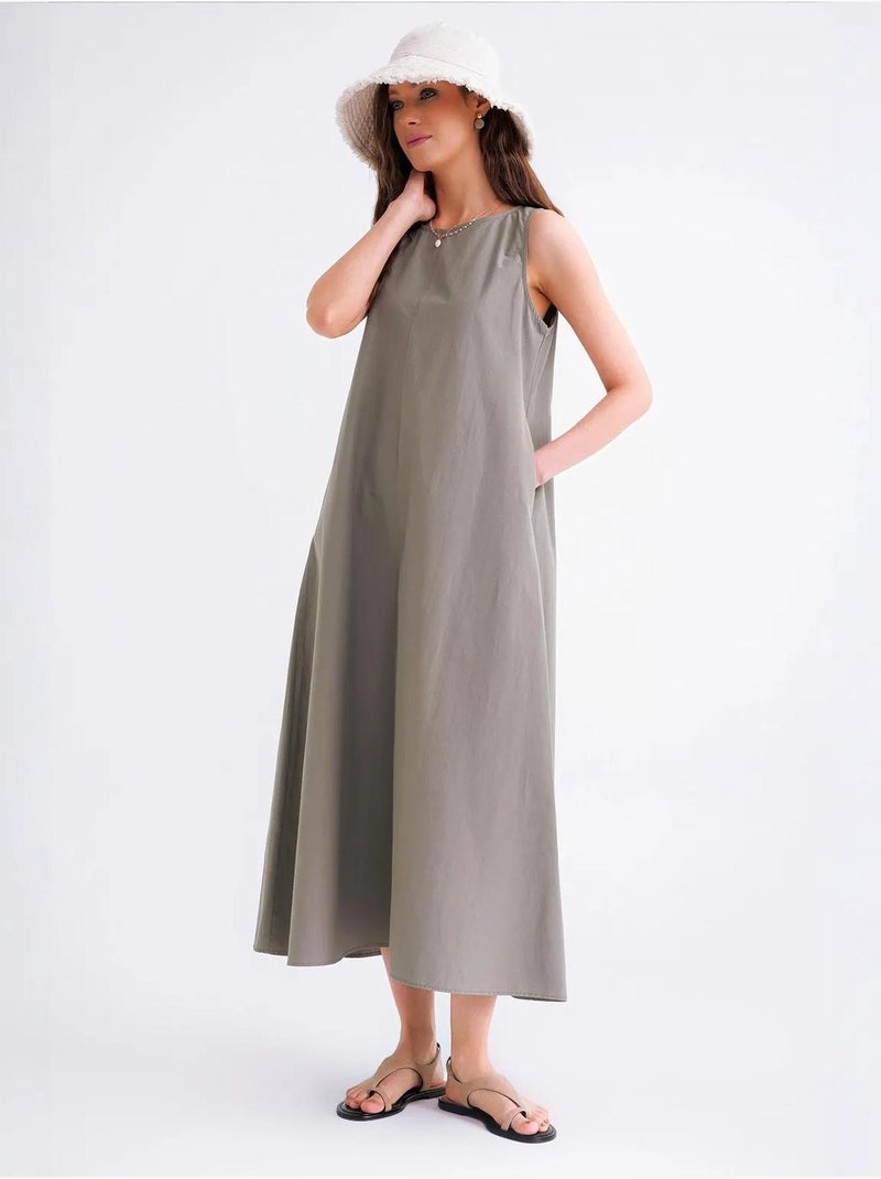 Abito maxi in popeline con tasche mixray Cachi - Kiabi