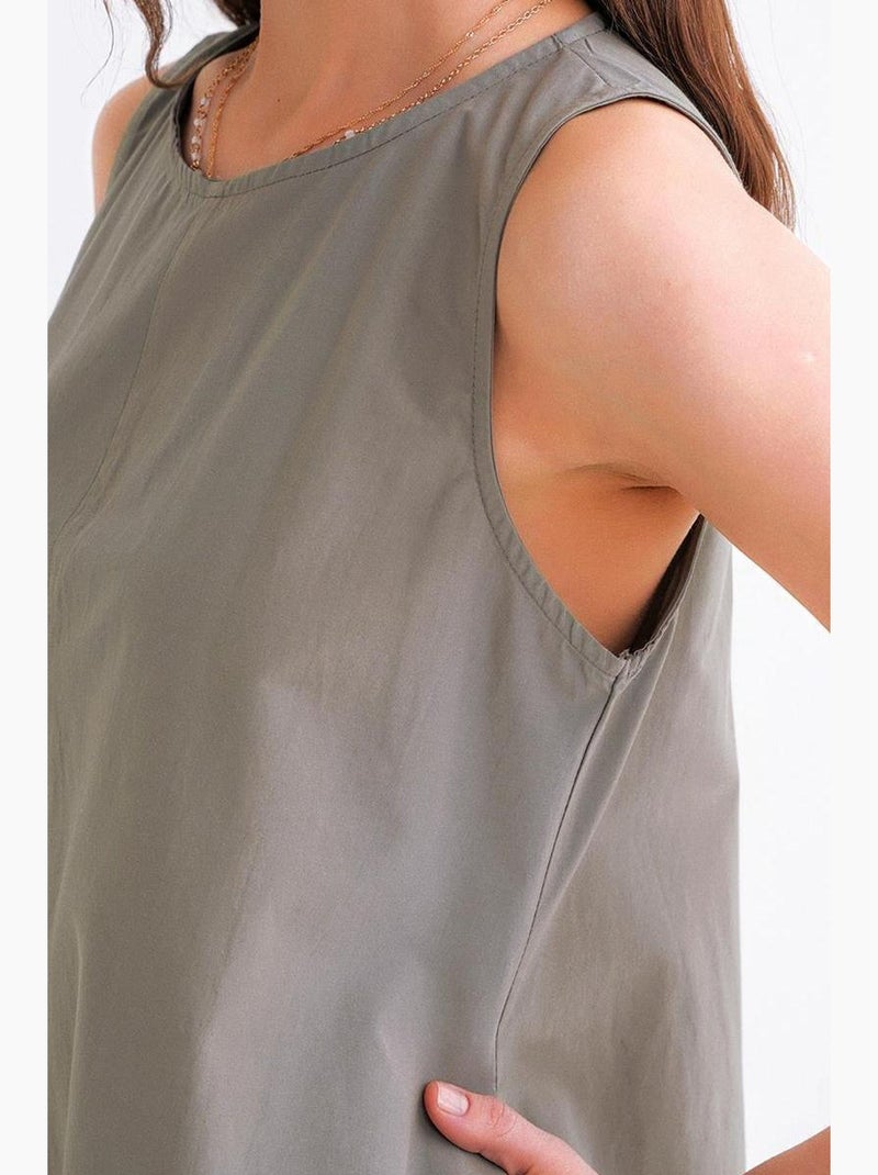 Abito maxi in popeline con tasche mixray Cachi - Kiabi