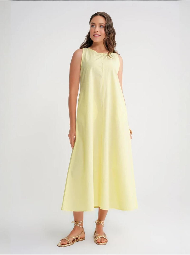 Abito maxi in popeline con tasche mixray Giallo limone - Kiabi