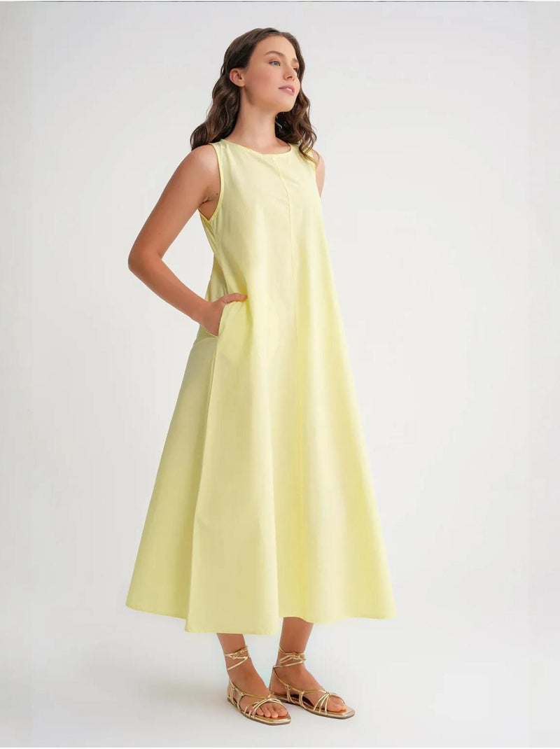 Abito maxi in popeline con tasche mixray Giallo limone - Kiabi