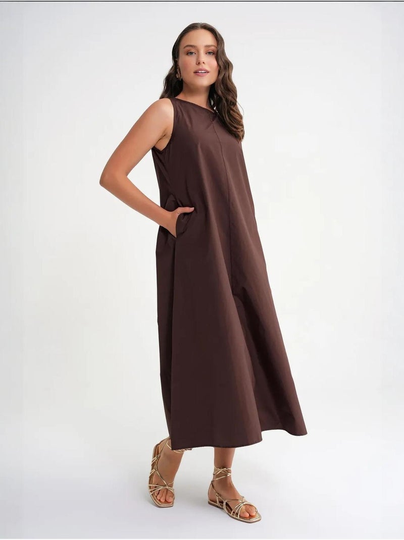 Abito maxi in popeline con tasche mixray Marrone cioccolato - Kiabi