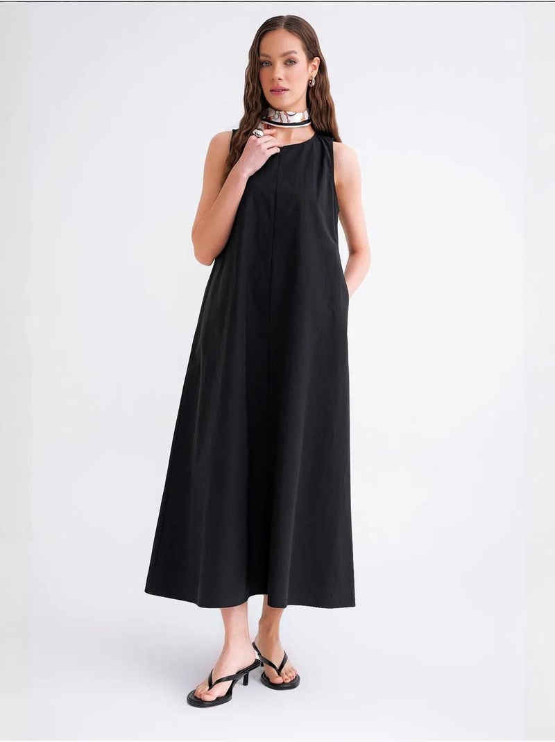 Abito maxi in popeline con tasche mixray Nero - Kiabi
