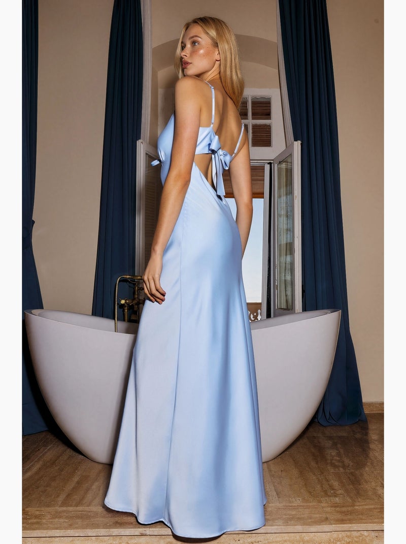 Abito maxi in raso con dettaglio cut-out e allacciatura frontale hiccup Blu cielo - Kiabi