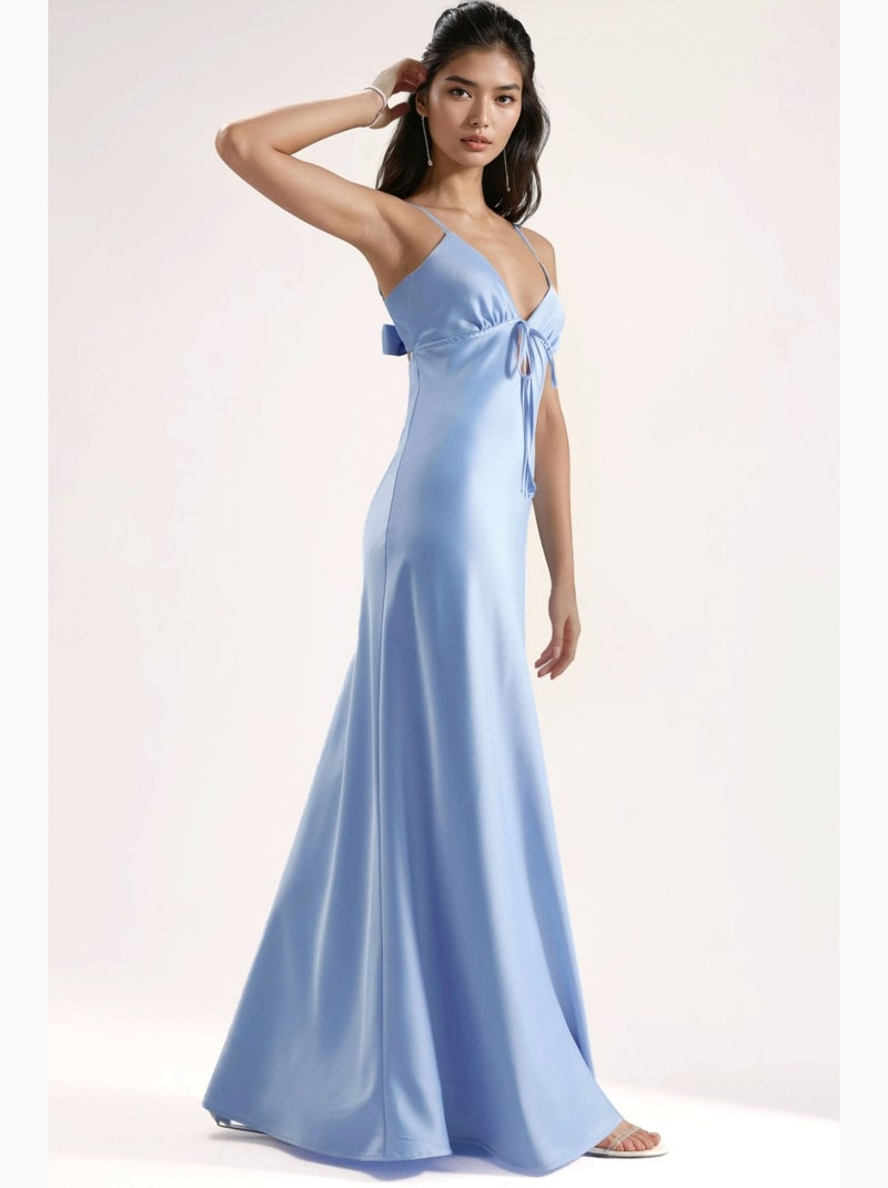 Abito maxi in raso con dettaglio cut-out e allacciatura frontale hiccup Blu cielo - Kiabi