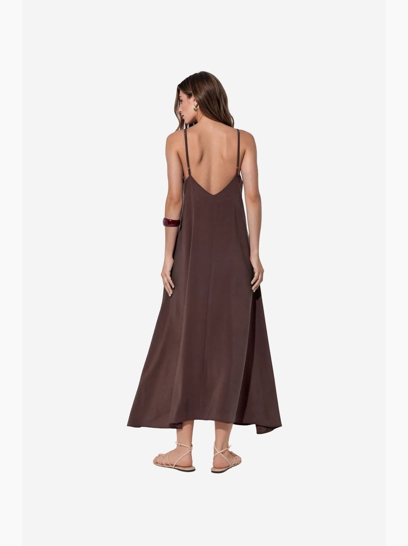 Abito maxi in raso con scollo a v busem Marrone scuro - Kiabi