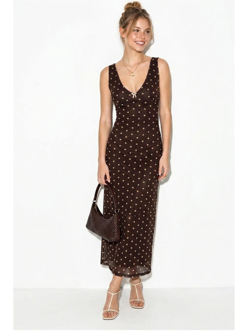 Abito maxi in tulle a pois lucci Marrone cioccolato - Kiabi