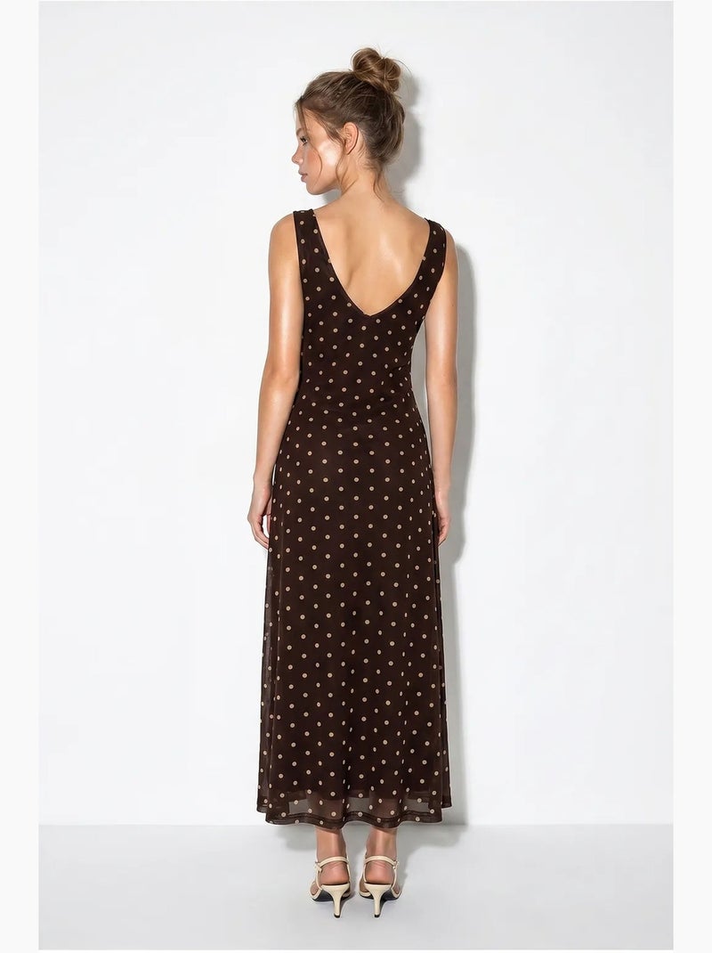 Abito maxi in tulle a pois lucci Marrone cioccolato - Kiabi