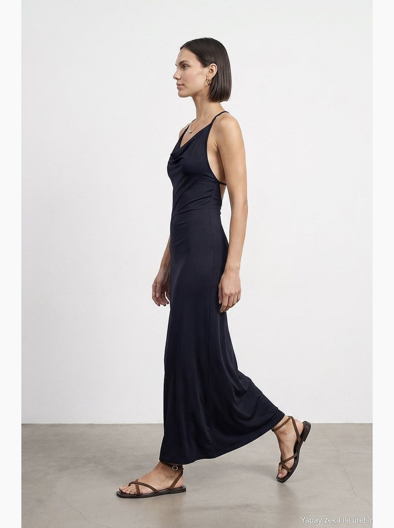 Abito maxi in viscosa dilvin Blu marino - Kiabi