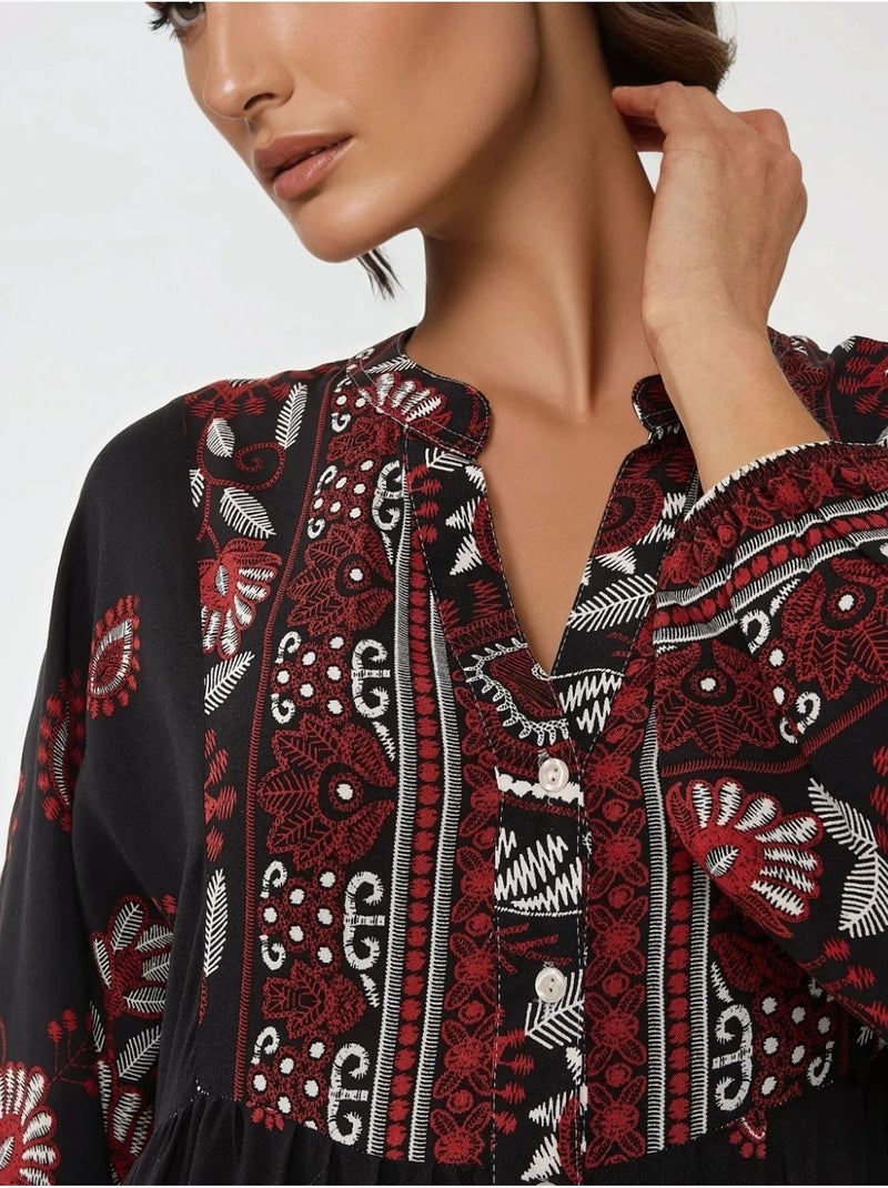 Abito maxi in viscosa stampata a maniche lunghe hiccup Nero - Kiabi