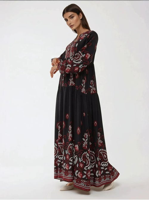 Abito maxi in viscosa stampata a maniche lunghe hiccup - Kiabi Abito maxi in viscosa stampata a maniche lunghe hiccup - Kiabi