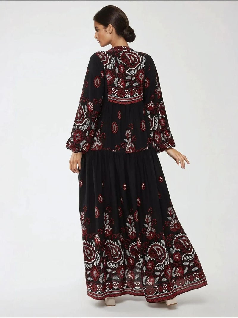 Abito maxi in viscosa stampata a maniche lunghe hiccup Nero - Kiabi