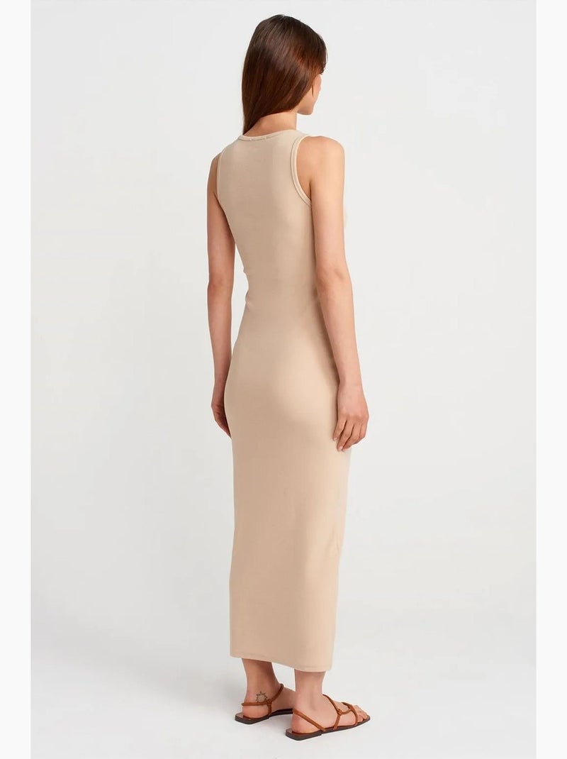 Abito maxi senza maniche in misto cotone a coste dilvin Beige argilla - Kiabi