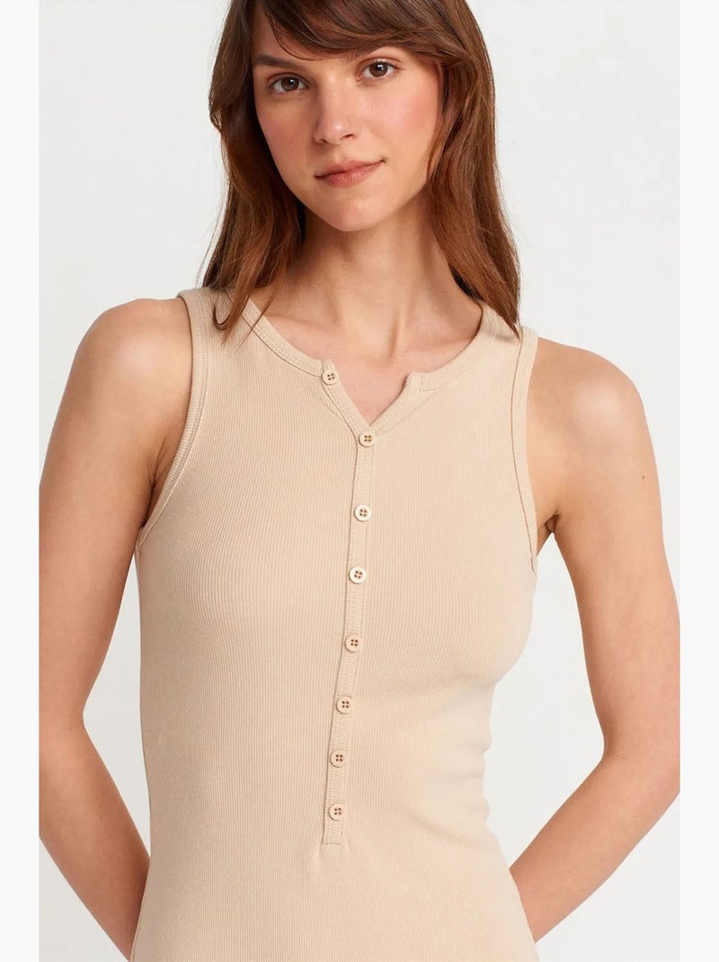 Abito maxi senza maniche in misto cotone a coste dilvin Beige argilla - Kiabi