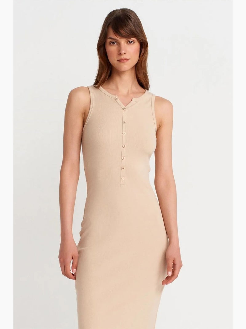 Abito maxi senza maniche in misto cotone a coste dilvin Beige argilla - Kiabi