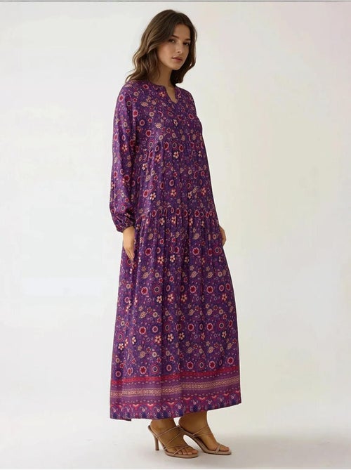 Abito maxi stampato con scollo a v e bottoni hiccup - Kiabi Abito maxi stampato con scollo a v e bottoni hiccup - Kiabi