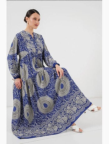 Abito maxi stampato con scollo a v e chiusura con bottoni bdart