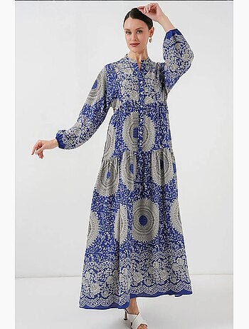 Abito maxi stampato con scollo a v e chiusura con bottoni bdart