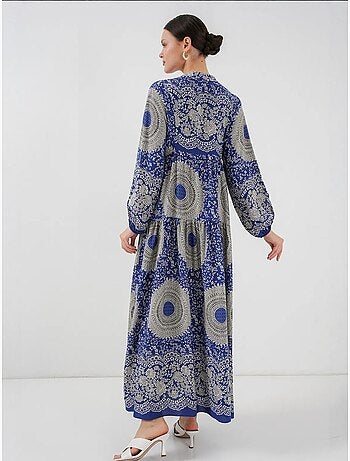 Abito maxi stampato con scollo a v e chiusura con bottoni bdart